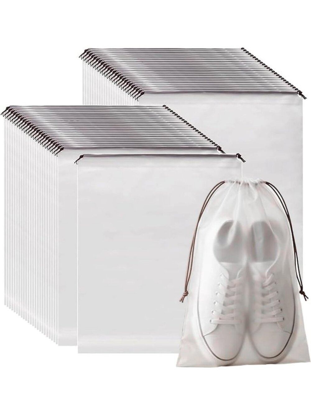 100 Clear Drawstring Bags 16x20" - Portable Shoe Storage Organizers, 2 Mil
